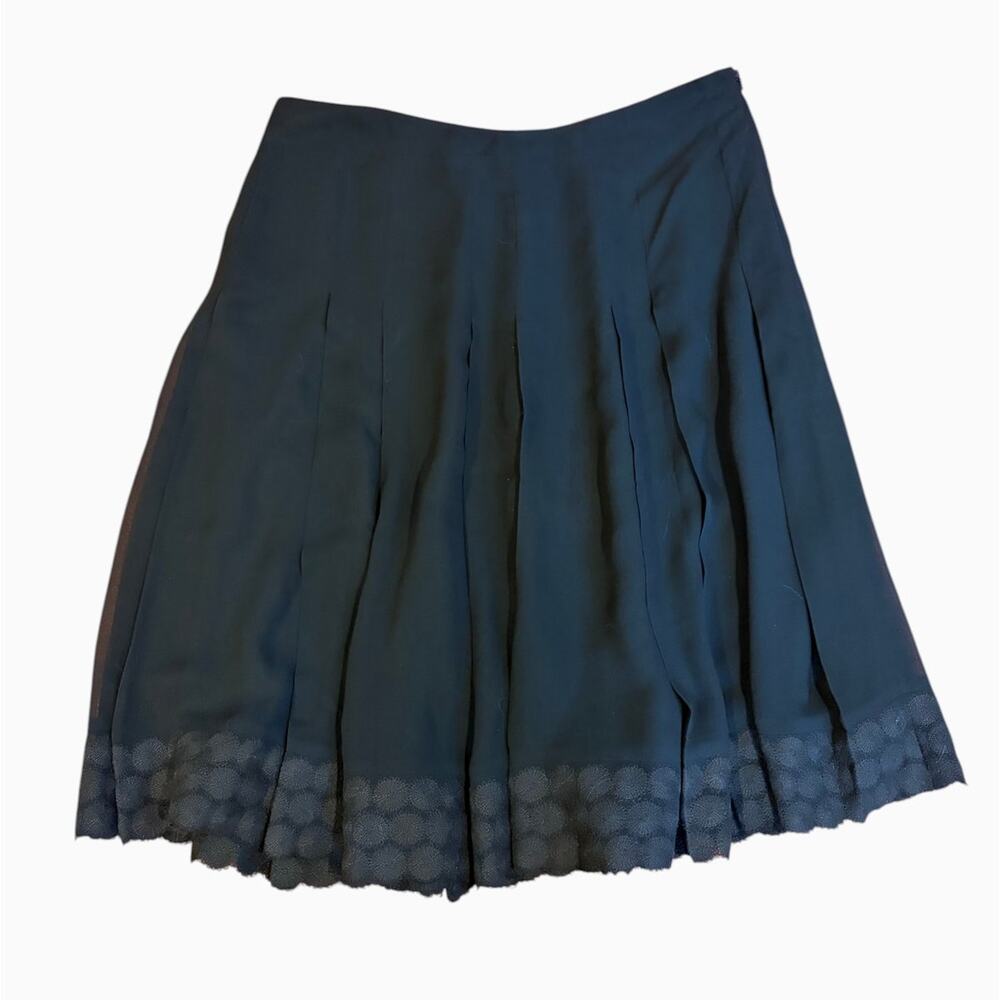Jones New York Vintage Y2K Silk Pleated Skirt Sz 10 Romantic Black Lace Hem